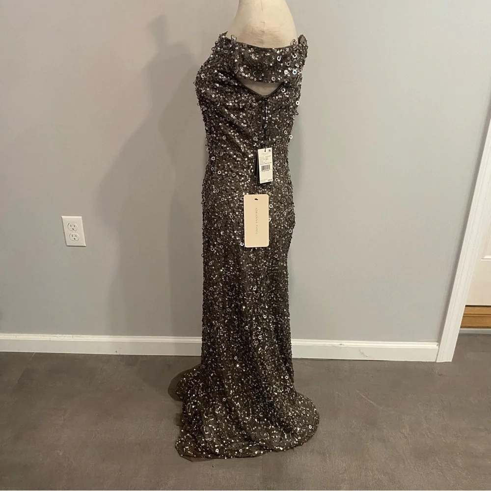 Adrianna Papell Silver Lead Off Shoulder Evening Dress Size 2 New with Tags - Picture 2 of 13